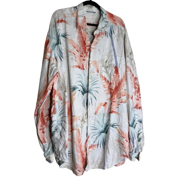 Tommy Bahama Relax Shirt Mens XLT Linen Long Sleeve Tropical Vacation Resortwear - Picture 1 of 12